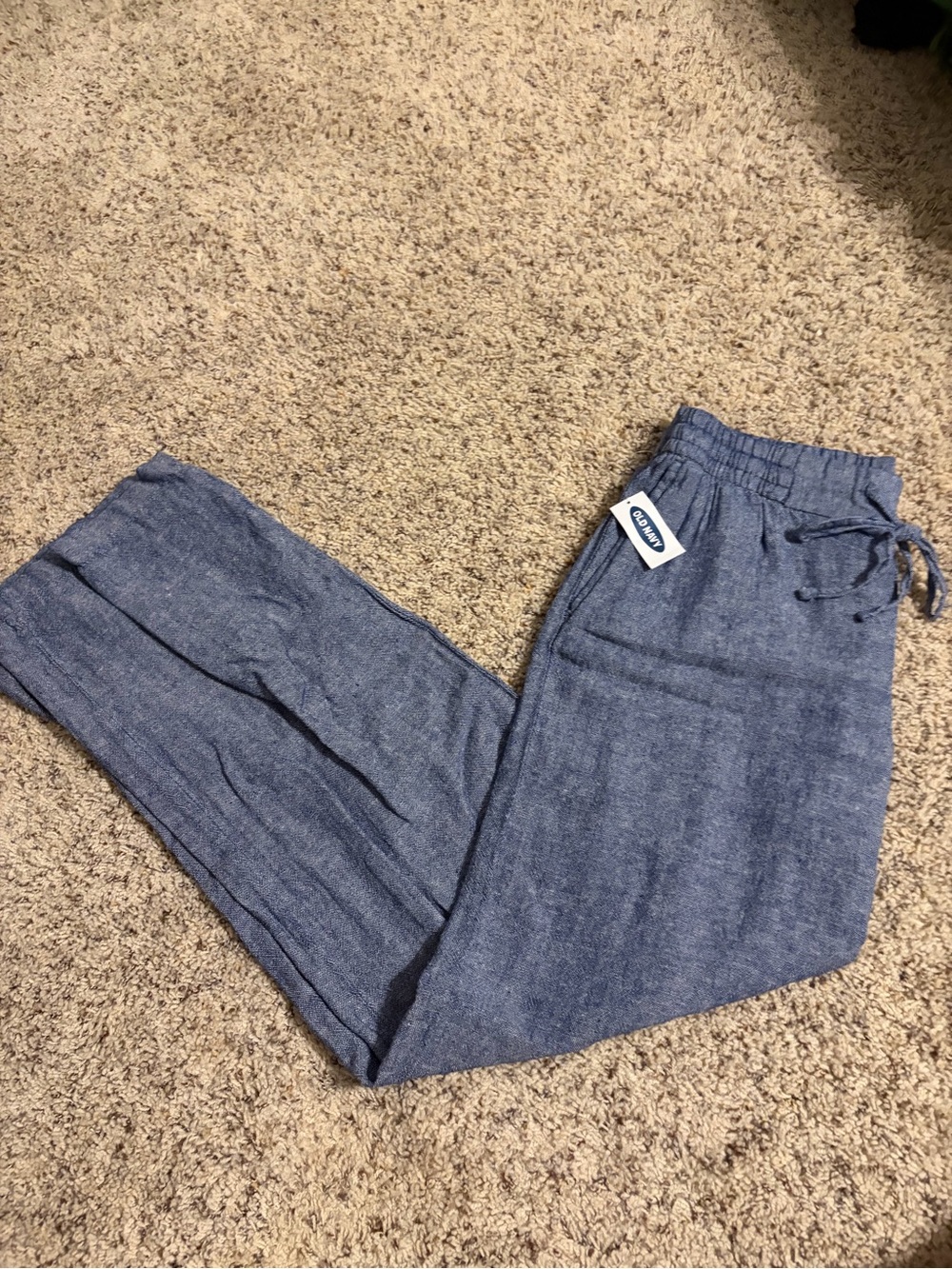 Old Navy Women's Heather Navy Drawstring Linen Pants